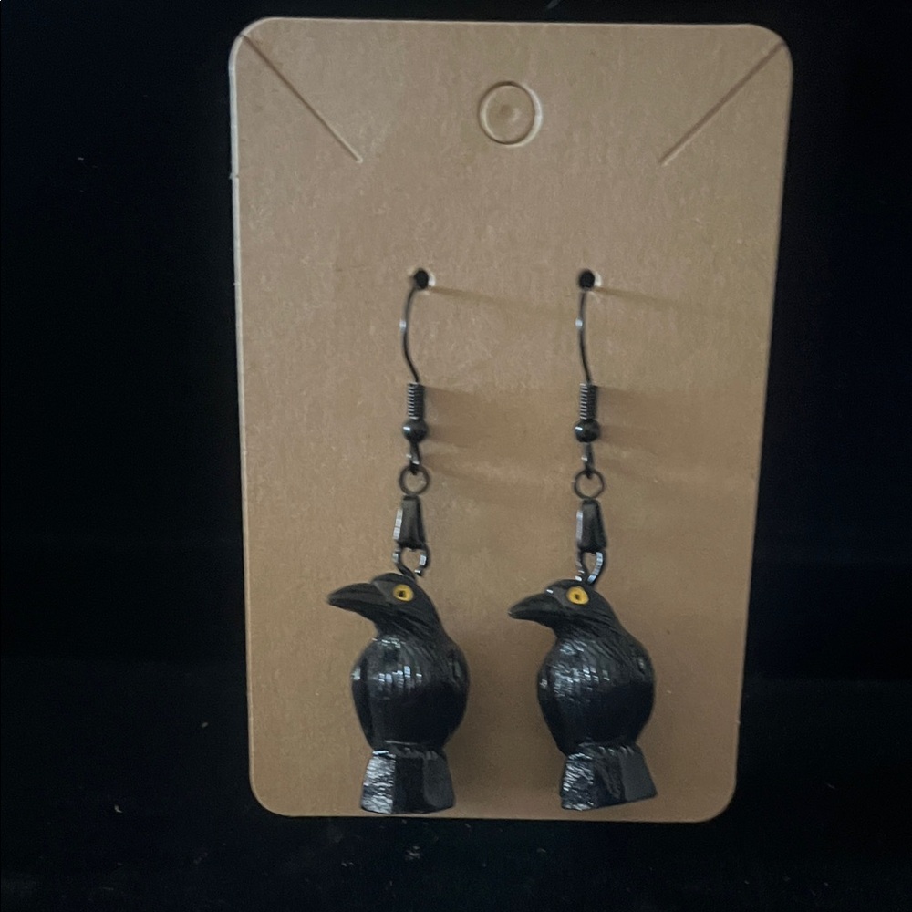Crow Raven Hand Crafted Earrings NIP